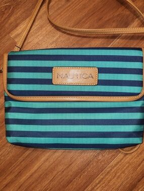 Nautica Striped Crossbody Bag in Teal and Navy
